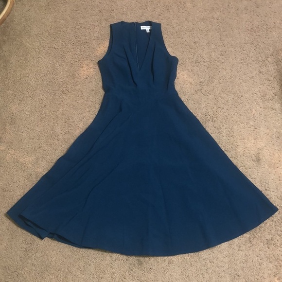 Dress The Population Catalina Fit & Flare Skater V-Neck Dress Peacock Blue Small - Picture 3 of 11
